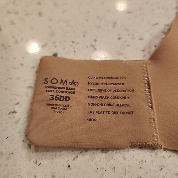 Soma Bra 36DD Nude Underwire Lined Vanishing Back Balconette - Picture 3 of 3